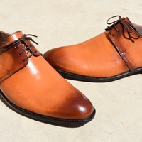 Luxury Men's Hand Stitch Two Tone Leather Lace Up Formal Wear Shoes - Thumbnail 1