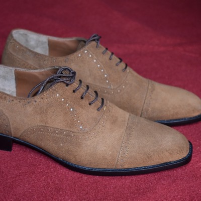 Classic hot sale men's handmade brown oxfords cap toe suede lace up shoes