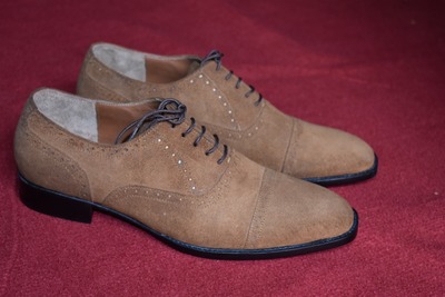 Classic Hot Sale Men's Handmade Brown Oxfords Cap Toe Suede Lace Up Shoes