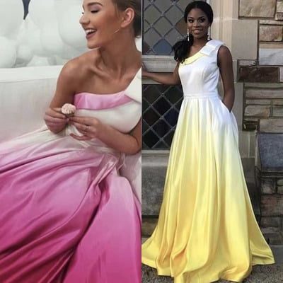 Prom dresses gradient yellow one shoulder