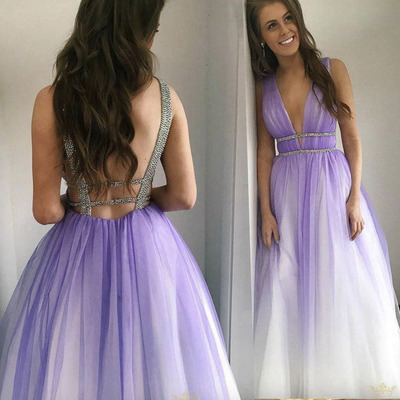 Gradient ombre purple prom dresses