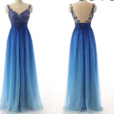 Blue gradient blue prom dresses with appliques