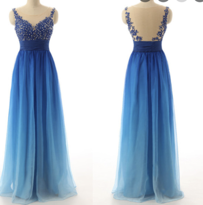 Blue Gradient Blue Prom Dresses with Appliques