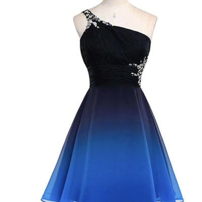 Short blue gradient ombre prom dresses