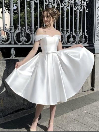 White Off Shoulder Homecoming Dresses Short Lengtj