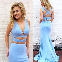 Light blue two pieces long prom dress,mermaid evening dresses,841 - Thumbnail 2