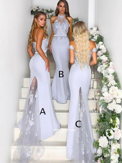 3 Styles Mermaid Lace Appliques Long Bridesmaid Dresses,1376