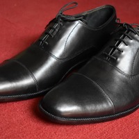 Handmade Men's Black Cap Toe Leather Office Shoes - Thumbnail 2