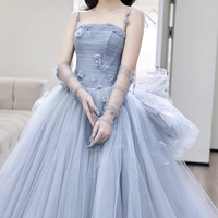 Blue tulle long ball gown dress formal dress - Thumbnail 1