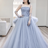 Blue tulle long ball gown dress formal dress - Thumbnail 2