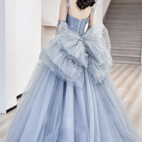 Blue tulle long ball gown dress formal dress - Thumbnail 4