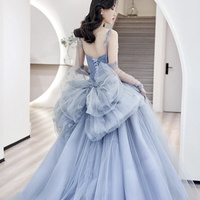 Blue tulle long ball gown dress formal dress - Thumbnail 3