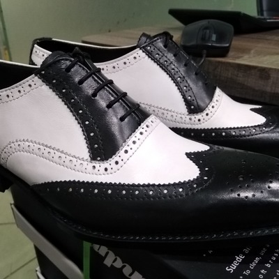 Awesome wear men's two tone oxfords wingtip brogue leather shoes, handmade leather lace up shoes - Thumbnail 4