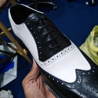 Awesome Wear Men's Two Tone Oxfords Wingtip Brogue Leather Shoes, Handmade Leather Lace Up Shoes - Thumbnail 4