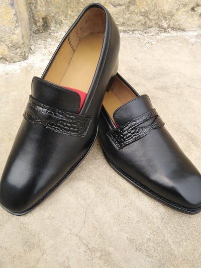 Luxury Men's Hand Stitch Black Moccasin Shoes, Loafer On Slips Leather Shoes