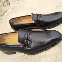 Luxury Men's Hand Stitch Black Moccasin Shoes, Loafer On Slips Leather Shoes - Thumbnail 1