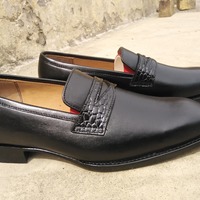 Luxury Men's Hand Stitch Black Moccasin Shoes, Loafer On Slips Leather Shoes - Thumbnail 3