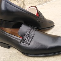 Luxury Men's Hand Stitch Black Moccasin Shoes, Loafer On Slips Leather Shoes - Thumbnail 4