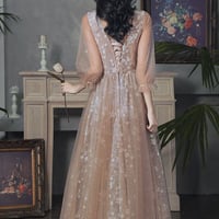 Cute tulle lace long prom dress A line evening dress - Thumbnail 7