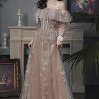 Cute tulle lace long prom dress A line evening dress - Thumbnail 8