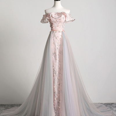 Uniquely designed tulle applique long prom dress evening dress - Thumbnail 1