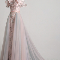 Uniquely Designed Tulle Applique Long Prom Dress Evening Dress - Thumbnail 2