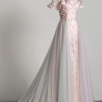 Uniquely Designed Tulle Applique Long Prom Dress Evening Dress - Thumbnail 3