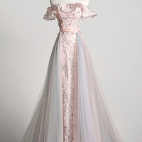 Uniquely Designed Tulle Applique Long Prom Dress Evening Dress - Thumbnail 5