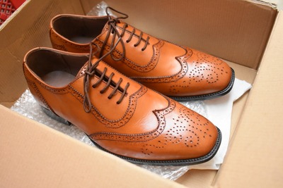 Luxury Men's Hand Stitch Oxfords Brown Wingtip Brogue Leather Lace Up Shoes