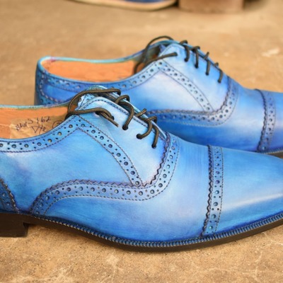 Best fashion oxfords blue cap toe style leather lace up shoes