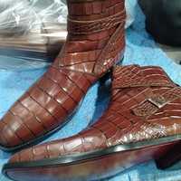Best Fashion Brown Crocodile Skin Leather Buckle Boot - Thumbnail 1