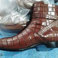 Best Fashion Brown Crocodile Skin Leather Buckle Boot - Thumbnail 3