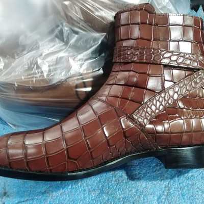 Best fashion brown crocodile skin leather buckle boot