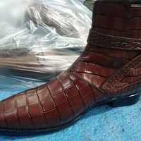 Best Fashion Brown Crocodile Skin Leather Buckle Boot - Thumbnail 4