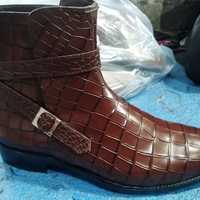Best Fashion Brown Crocodile Skin Leather Buckle Boot - Thumbnail 5
