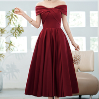 Cute satin short prom dress burgundy evening dress - Thumbnail 4