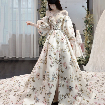 Stylish printed pattern long prom dress evening dress - Thumbnail 2