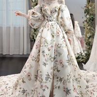 Stylish Printed Pattern Long Prom Dress Evening Dress - Thumbnail 5