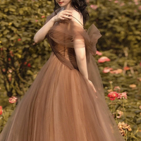 Cute v neck tulle long prom dress A line evening dress - Thumbnail 2