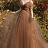 Cute v neck tulle long prom dress A line evening dress - Thumbnail 4