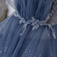 Blue Tulle Beads Long Ball Gown Dress Blue Formal Dress - Thumbnail 3