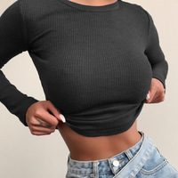 Women'S Solid Color Temperament Sexy Long Sleeve Top - Thumbnail 2