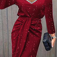 Slim High Waist Long Sleeve V Neck Dress - Thumbnail 2