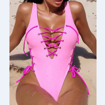 Fashion women's pink one piece swimsuit