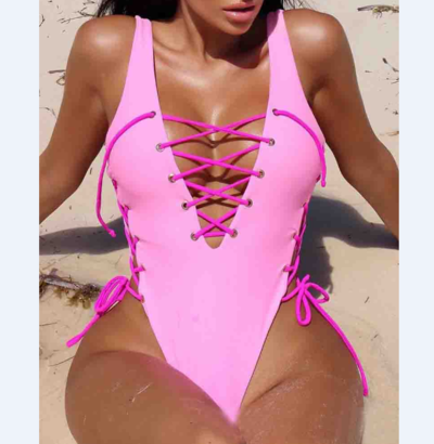 Fashion Women'S Pink One Piece Swimsuit