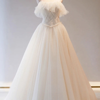 Champagne tulle long A line ball gown dress formal dress - Thumbnail 1