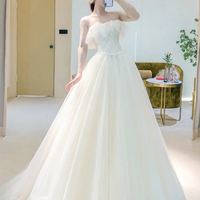 Champagne tulle long A line ball gown dress formal dress - Thumbnail 3