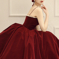 Stylish velvet short prom dress burgundy evening dress - Thumbnail 3