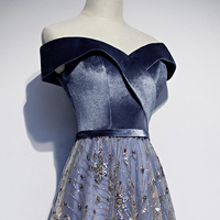 Blue tulle sequins long prom dress blue evening dress - Thumbnail 1