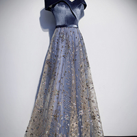 Blue tulle sequins long prom dress blue evening dress - Thumbnail 3